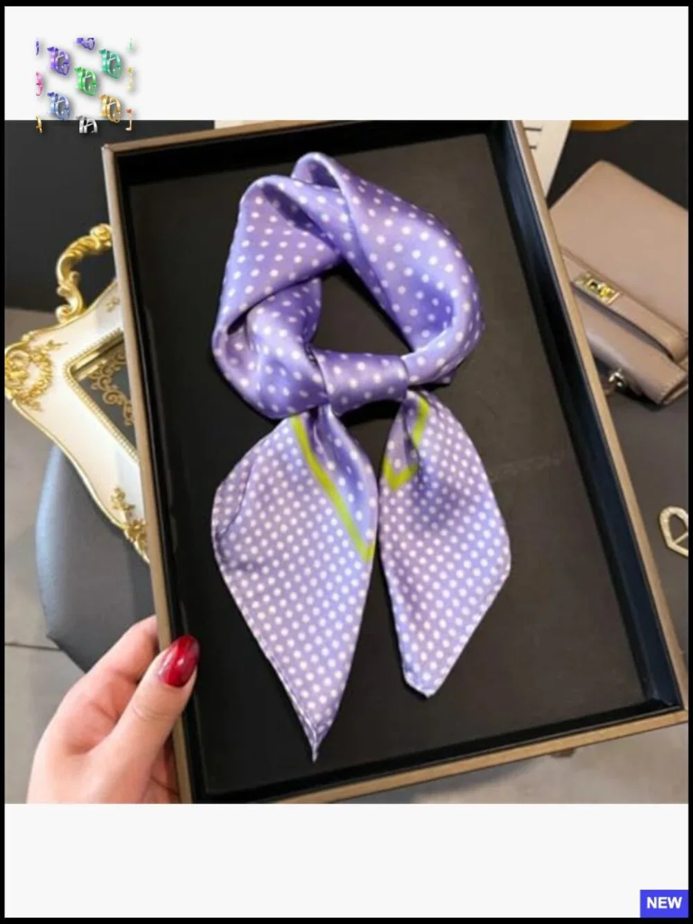 Polka Dot Satin Square Scarf Vintage Retro Head Wrap Neckerchief Bandana
